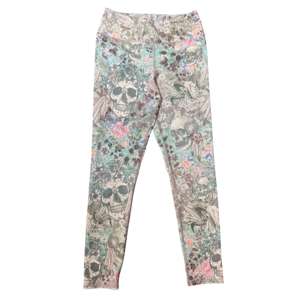 Evolution and Creation Skull Floral Leggings Small Multicolor Excellent Yoga